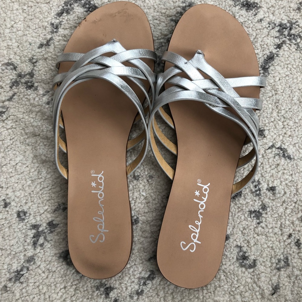 Silver slide sandals. Size 7